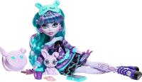 Monster High - CREEPOVER PARTY - Dustin  - HLP87 - Twyla con polvo de conejo de mascota, ropa de fiesta de pijamas y accesorios como capucha, libro y mochila - details 1