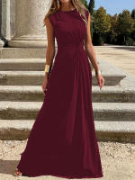 Vestido Largo Para Mujer Elegante Y Casual Con Cintura Ajustada Estilo De Comunicación Moda De Otoño Con Cuello Redondo Y Mangas Spaghetti - details 1