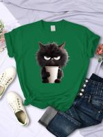 Camiseta Kawaii Para Mujer Con Estampado De Gato Negro Y Taza De Papel Cuello Redondo Transpirable Suave Verano Ropa De Calle - details 9