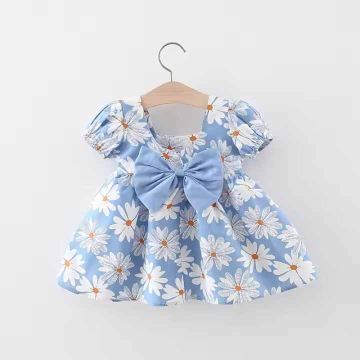 Vestido De Verano Para Bebé Niña Con Estampado De Amor Y Lazo En Algodón Vestido De Fiesta Con Mangas Flounce Estilo Coreano - 1