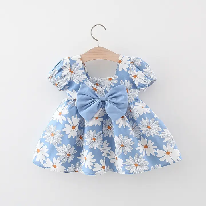 Vestido De Verano Para Bebé Niña Con Estampado De Amor Y Lazo En Algodón Vestido De Fiesta Con Mangas Flounce Estilo Coreano - 1