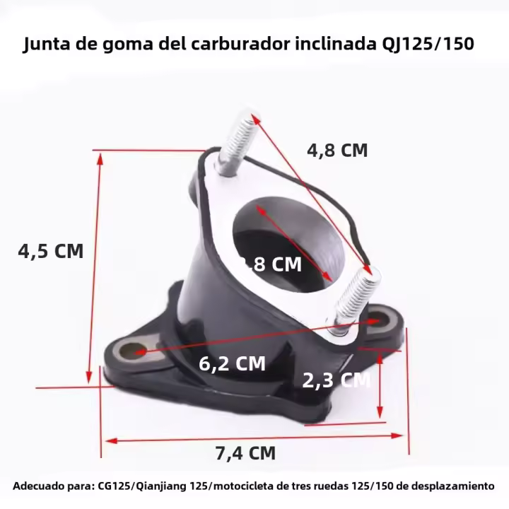 Tubo De Admisión De Aluminio Para Motocicleta CG125 150 200WYPZ26 2730 Joint De Carburador Tríptico Con Conector De Goma - 1