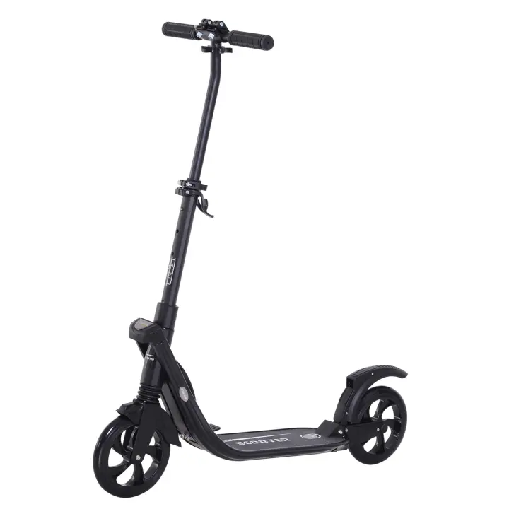 HOMCOM Patinete Plegable para Adultos y Niños +14 años Scooter Ligero con Manillar Altura Ajustable Tipo Monopatín con Freno Grandes Ruedas Ø200 mm Amortiguador Aluminio Carga 100 kg - 1