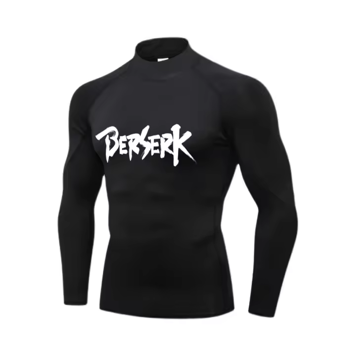 Camiseta De Compresión Para Hombre Con Estampado Anime Cuello Alto Manga Larga Guardia Contra Arrugas Capa Base De Gimnasio Ropa Deportiva Transpirable Y De Secado Rápido - 1