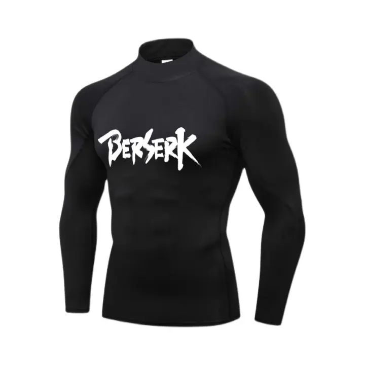 Camiseta De Compresión Para Hombre Con Estampado Anime Cuello Alto Manga Larga Guardia Contra Arrugas Capa Base De Gimnasio Ropa Deportiva Transpirable Y De Secado Rápido - 1