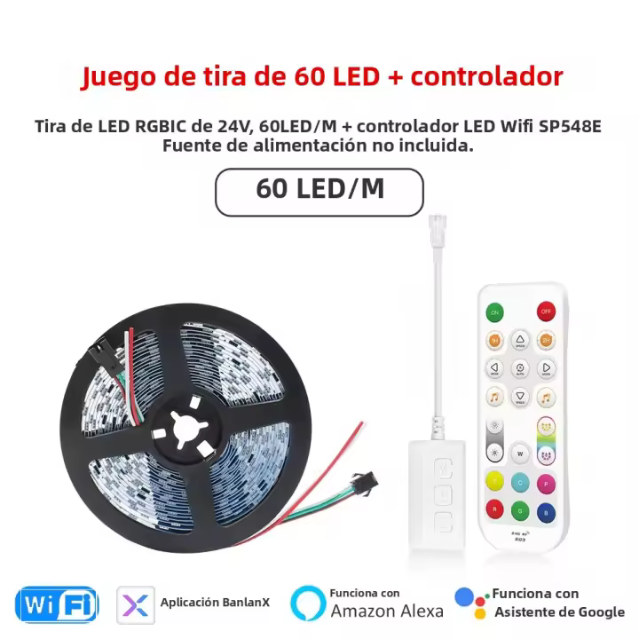 Tira De LED RGBIC Wifi Flujo De Agua 24V 5M 10M 15M 20M Control Por App Alexa Iluminación Decorativa 5050 Pixel Para Sala De Estar - 1