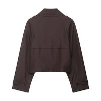 Chaqueta De Trench Corta Para Mujer Estilo Vintage Cuello Enrollado Manga Larga Abotonada Doble Botones Outerwear Chic Tops - details 2