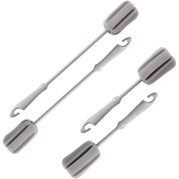 4pcs Grey Soft Sponge Bottle Cleaning Brush Plastic Handle Cup Brush Scrubber Washing Brush Vase Bottle Pot Cleaner（2 Size 10”15”) - 1
