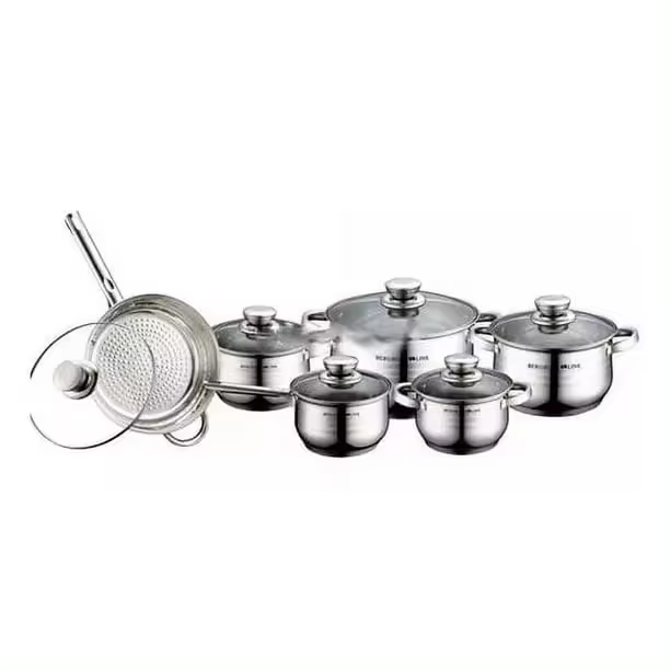 Set olla - juegos de ollas - 12 piezas - marca SHIRO - MODELO SH-M12P - apto para todo tipo de fuegos - INDUCCIÓN - ACERO INOXIDABLE -  MEDIDAS 3.4/6.5/3.9/2.9/2.1/2.1 LITROS - 1