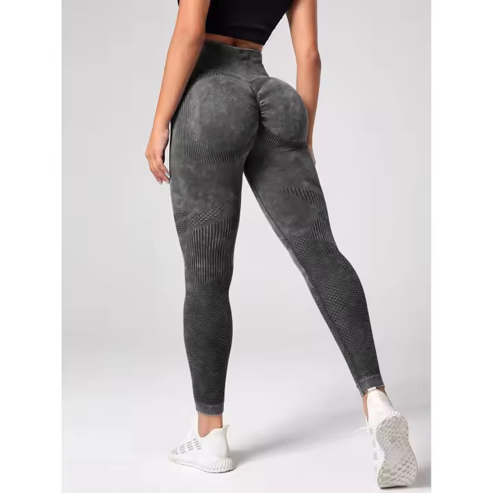 Pantalones de yoga esmerilados lavados, monos deportivos de cintura alta con estampado de melocotón, monos huecos y transpirables - 1