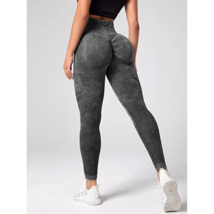 Pantalones de Yoga esmerilados Lavados, Mallas Ajustadas de Belta High con Patrón de melocotón, calzas huecas y transpirables - 1