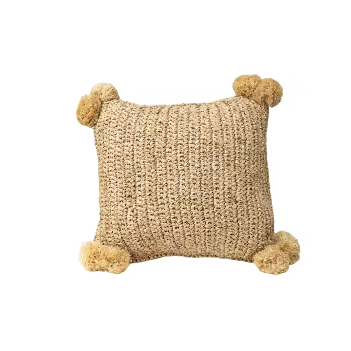 Cojin cuaddo con borlones fibras naturales 40x12x40cm. El mejor complemento para tu hogar. - 1