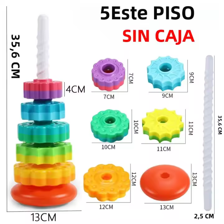 Torre De Colores Rainbow Rotada Con Música Juego De Pila De Anillos Montessori Para Educar a Niños Mayores De 3 Años - 1