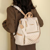 Mochila escolar para estudiantes con forma de diamante de gran capacidad, moderna, sencilla, informal y versátil, mochila para mujer con incrustaciones de remaches. - details 15