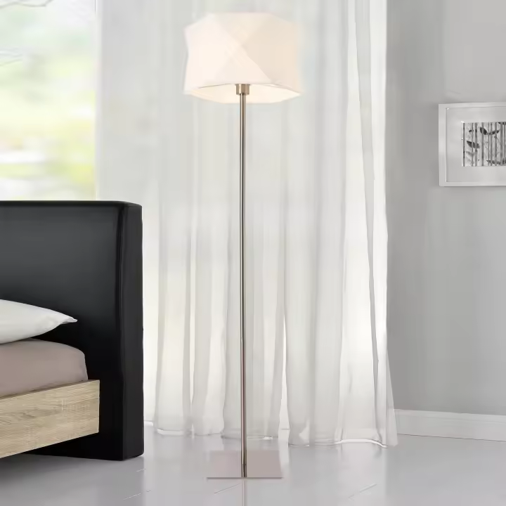 Lámpara de pie Narwa - 152 x Ø 40 cm - 1 x E27 - Metal Tela - Cromo y Blanco [lux.pro] - 1
