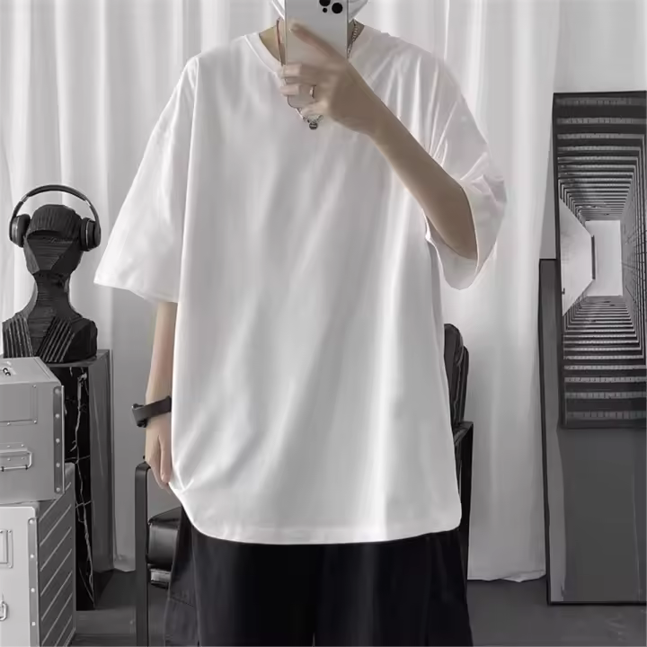 Camiseta De Algodón Para Hombre Estilo Coreano Hip-hop Casual Clásica De Verano Manga Corta Sólida En Negro Y Blanco - 1