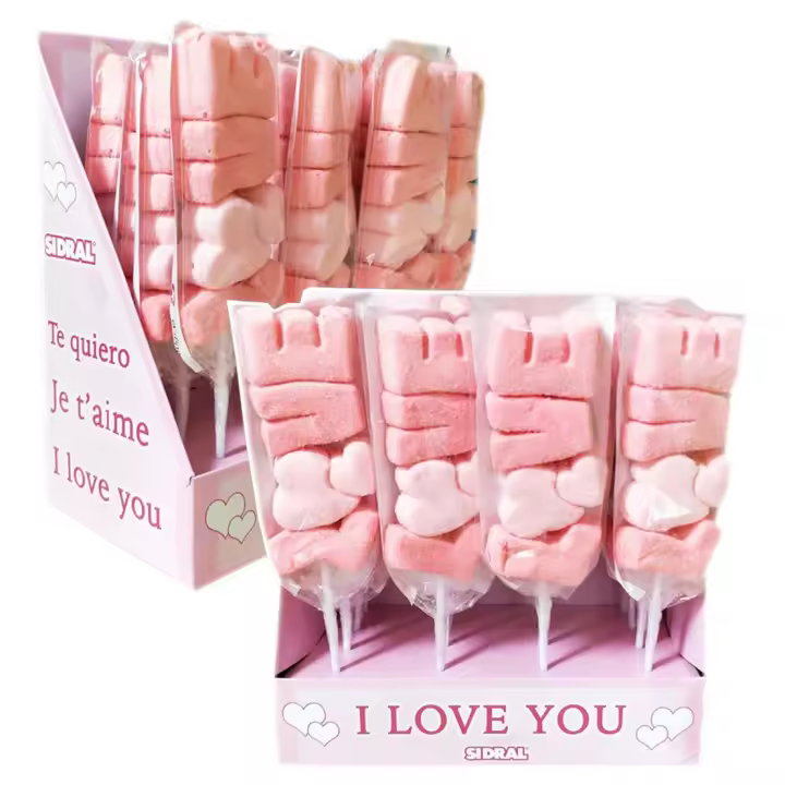 SIDRAL 16 Pinchos LOVE Sabor Fresa (50 g) – Piruletas, Chuches San Valentín, Kit de Chuches Sin Gluten – Golosinas de San Valentín, Sin Alérgenos, Caramelos Festivos para San Valentín, Regalos Parejas - 1
