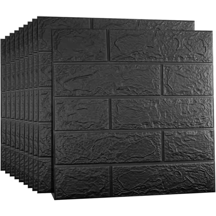 10 paneles de pared 3D plateados, cobertura de 14,5 pies cuadrados, adhesivo de papel tapiz imprimible con pared de espuma de PE de ladrillo impermeable autoadhesiva, negro - 1