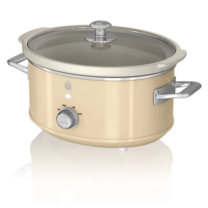 SWAN SF17021CNEU Retro Olla Cocción Lenta, 3,5L, Recipiente Extraíble Antiadherente Cerámica Libre PFOA, Vintage, 200W, Crema - 1