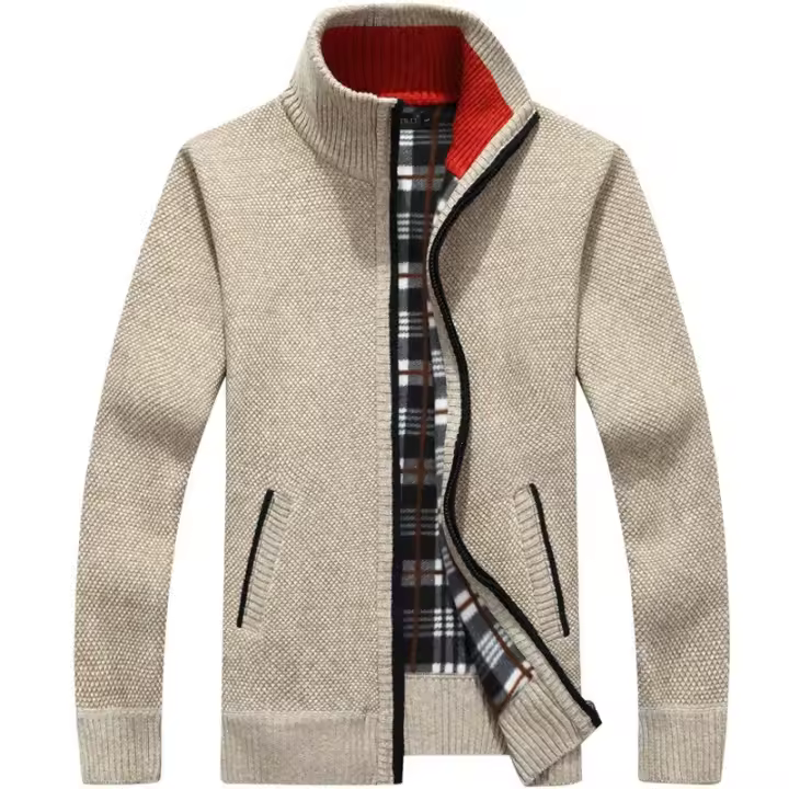 Chaqueta De Lana Gruesa Para Hombre Otoño Invierno Azul Claro Manga Larga Cierre Completo Cardigan De Fleece Talla Grande Ropa Casual - 1