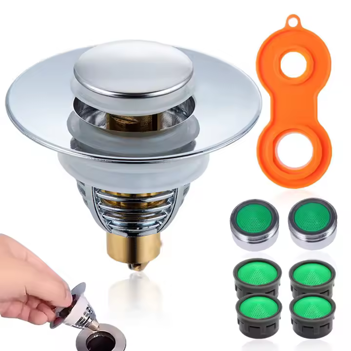 Tapón de desagüe de lavabo de 32-42 mm, tapón de lavabo emergente universal, accesorio de desagüe con regulador de chorro M24, para lavabo de encimera, tapón de bañera - 1