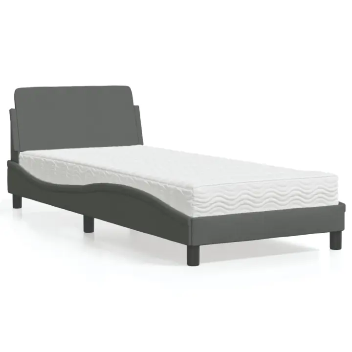 vidaXL Cama con colchón tela gris oscuro 80x200 cm - 1