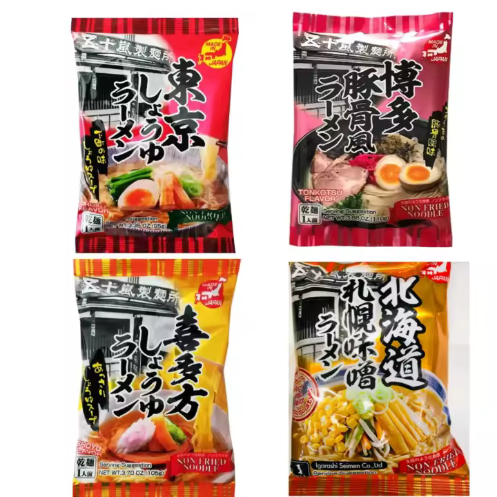 Igarashi Seimen Ramen,tipicos sabores de ciudades de JAPON,sabores al Hakata Tonkotsu ,Tokyo Shoyu salsa soja, Kitakata salsa soja y Hokkaido Sapporo Miso, productos de JAPON - 1
