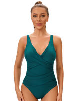 Nueva Monopiece De Verano Para Mujer Talla Grande Con Cuello En V Y Cross Ajustable Color Sólido Traje De Baño Elegante Y Sexy - details 4