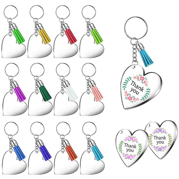 40Pcs Discos De Acrílico Claros Con Corazón Y Llaveros De Borla Colorida Para DIY Joyería Hecha a Mano Llaveros Unisex