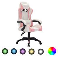 vidaXL Silla gaming con luces LED RGB cuero sintético en color Blanco y negro/Dorado y negro/Rosa y negro y más | cómodas modernas ergonómicas para comedor cocina salón hogar - details 2