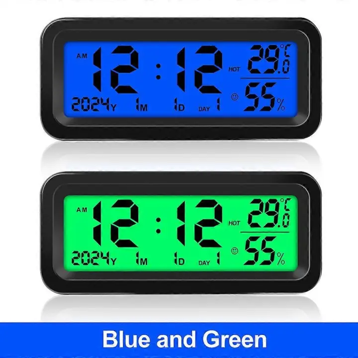 Reloj digital solar del coche Fecha semana Temperatura Humedad Pantalla LCD para tablero de instrumentos Reloj del coche Automóviles Termómetro interno Higrómetro Stick-On - 1