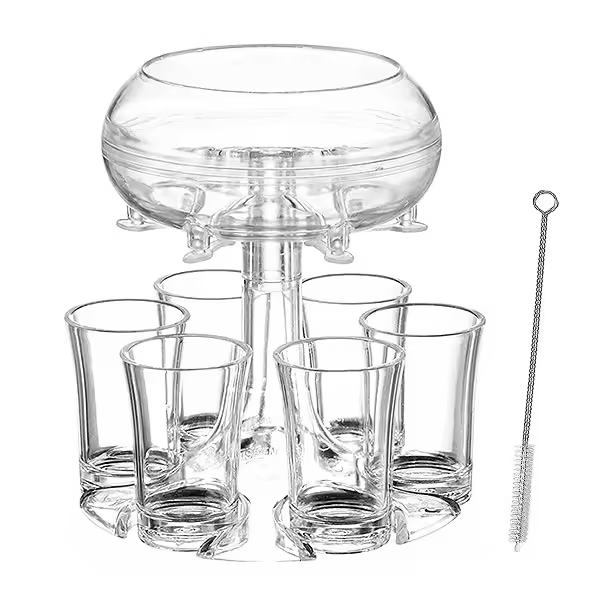 Dispensador De Vidrio Para 6 Copas De Licor Con Tapa Y Portajugos Para Cocteles Fiesta De Vino Y Bebidas Eco-amigable - 1