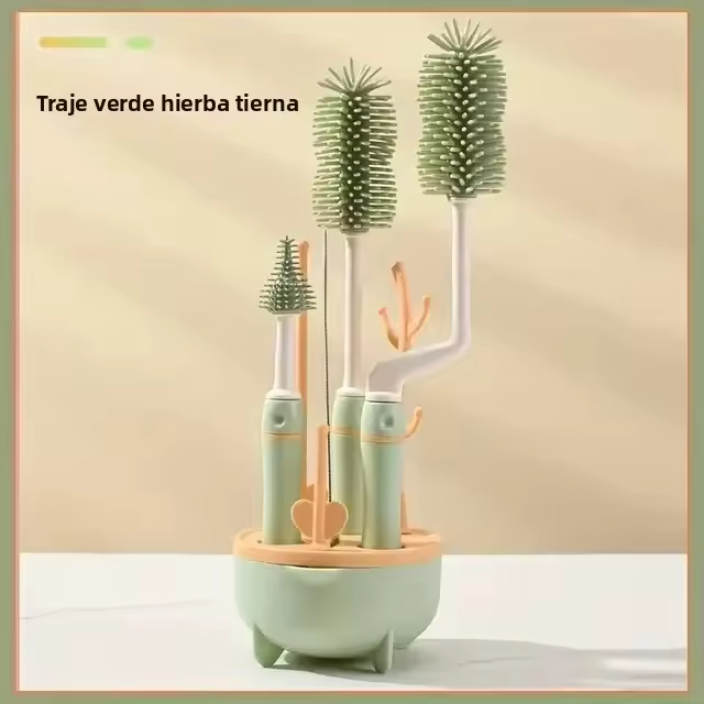 Set De Cepillos De Botella De Silicona Para Bebés 4 Piezas Con Mango Largo Y Rotación 360 Grados Limpieza Profunda Para Botellas De Alimentos Para Bebés - 1