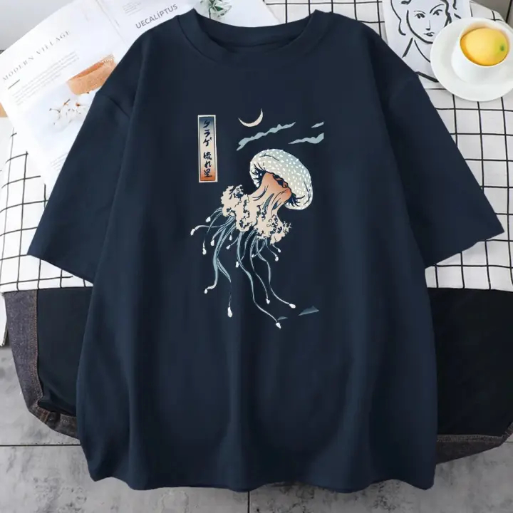 Camiseta De Algodón Para Hombre Con Estampado De Medusa Colorido Manga Corta Estilo Japonés Harajuku Cuello En O Vintage Oversized - 1