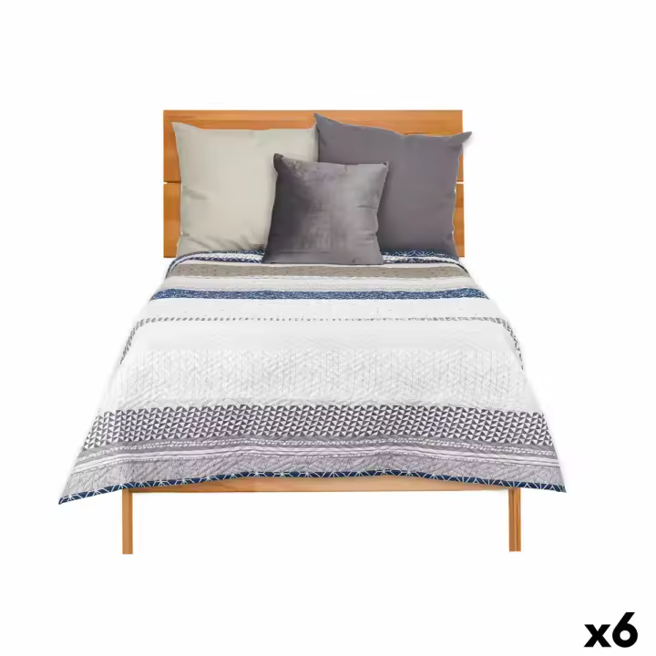 Colcha Reversible 180 x 260 cm Hexágonos Azul Blanco Gris (6 Unidades) - 1