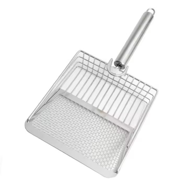 Herramienta De Limpieza Para Mascotas Acero Inoxidable Lavable Y Duradero Cuchara De Excremento De Gato Con Mango Cómodo Para El Hogar - 1