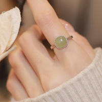 Anillo De Bambú De Jade Hetian Lácteo Platinado En Plata De Ley 925 Para Mujer Y Niña Regalo Joyería Vintage Irregular - details 10