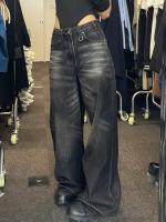 HOUZHOU Jeans Vintage Negros De Pierna Ancha Para Mujer Alta Calle Moda Coreana Pantalones Denim Gruesos Y2k Hip Hop - details 1