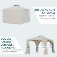 Outsunny Cenador de Jardín 3x3 m Pabellón para Exterior con Doble Techo de Ventilación y 4 Cortinas Laterales Extraíbles de Cremallera para Terraza Patio Exterior Crema - details 4