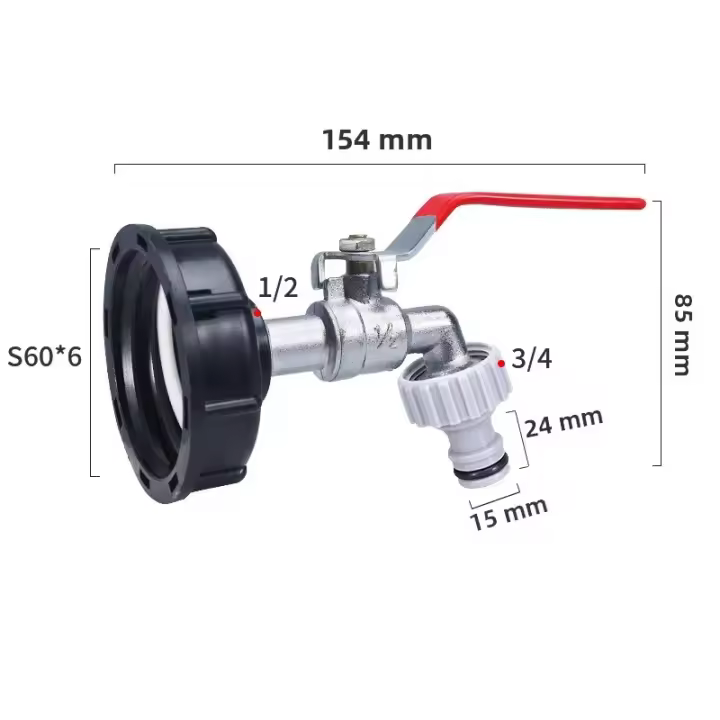 Adaptador De Grifo De Tanque IBC Duradero Tapa S60*6 Hilo Crudo a Conector 1/2'' 3/4'' Válvula De Repuesto Para Jardín Y Hogar - 1