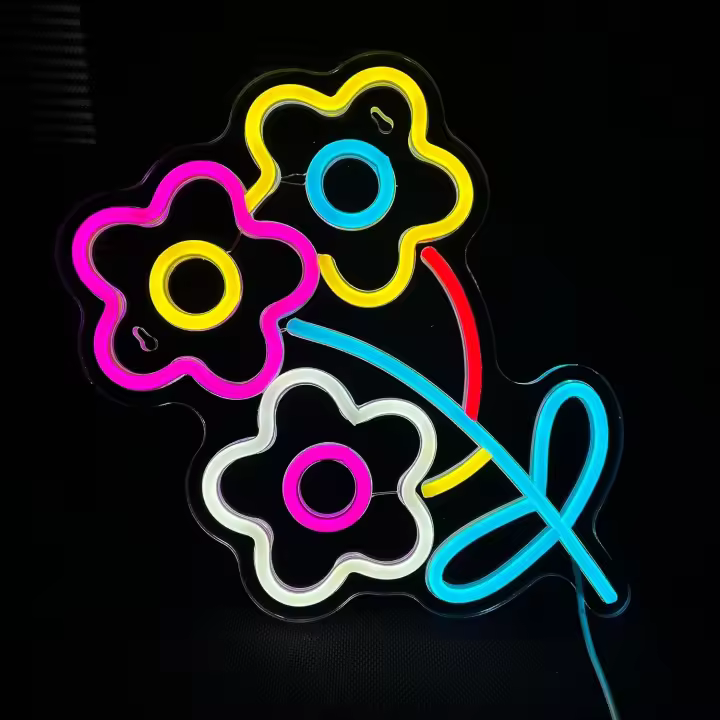 Señal De Neón Dimmable Con Tres Flores Para Decoración De Pared Habitación Fiesta Tienda Club Bar Decoración De Juego Regalo De Cumpleaños Arte - 1