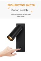 Lámpara De Pared LED Rotativa 3W 85-265V Con Interruptor USB Negra Y Blanca Bronce Para Dormitorio Lámpara Creativa De Banda - details 4