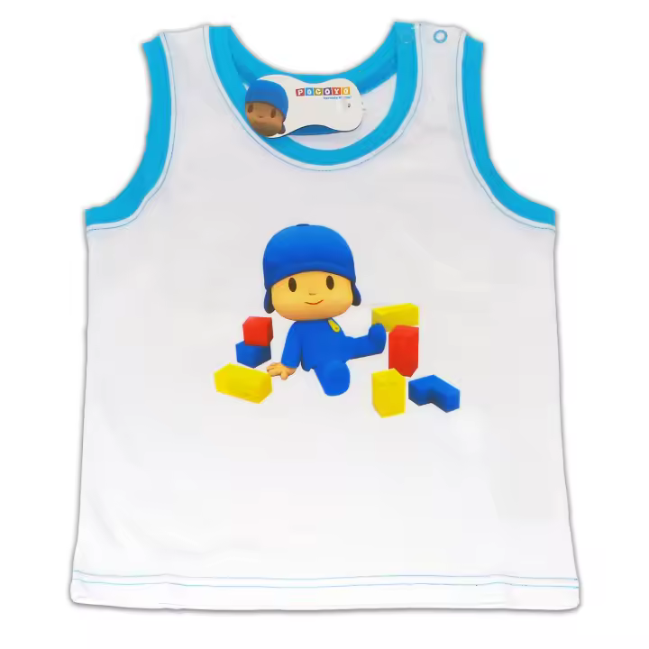 Pocoyo Camiseta Tirantes Infantil Blanco y Azul 100% Algodón - 1