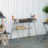 Outsunny Barbacoa de Carbón Barbacoa Portátil con Parrilla de Acero Inoxidable Bandeja Especiero y Estante de Almacenamiento para Jardín Camping 96x61x72 cm Negro - details 2