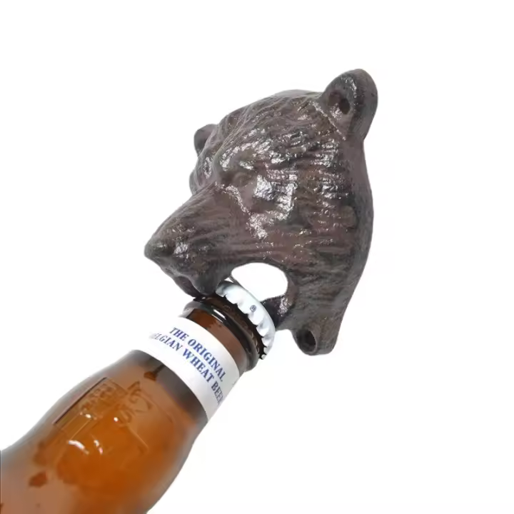 Abrepuertas De Cabeza De Oso De Hierro Fundido Creativo Para Barra Y Restaurante Abrebotellas Fijado En La Pared - 1
