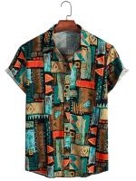Camisa Corta Para Hombre Estampada Retro Moda 2024 Casual Polyester Verano Sin Capucha Cuello En V Talla Única Para Todas Las Estaciones - details 0