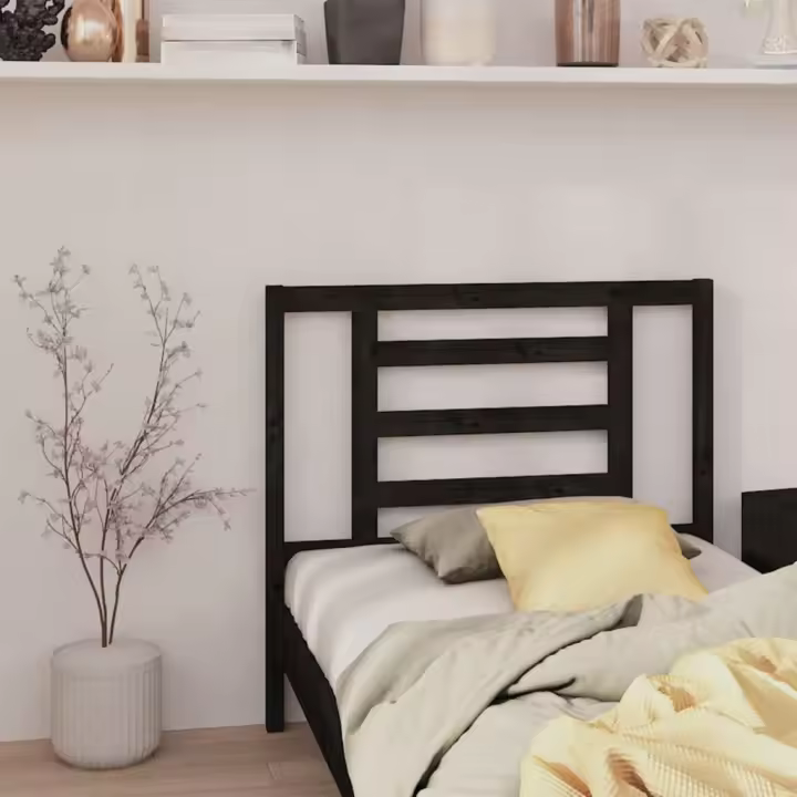 vidaXL Cabecero de cama madera maciza de pino negro 96x4x100 cm - 1