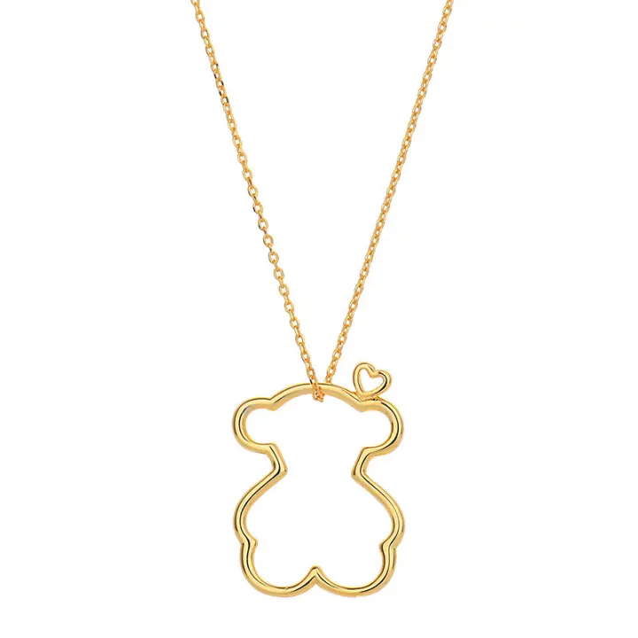 Encanto Collar hueco de oso bañado en plata 925 con oro de 18 quilates, cadena de clavícula de lujo ligera, colgante en forma de corazón de estilo dulce coreano - 1