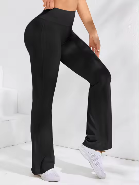 Leggings De Perna Ancha Para Mujer High Waist Yoga Fitness Gimnasio Deportes Casual Slim Elastic Waist Nylon SPANDEX Sin Bolsillos - 1