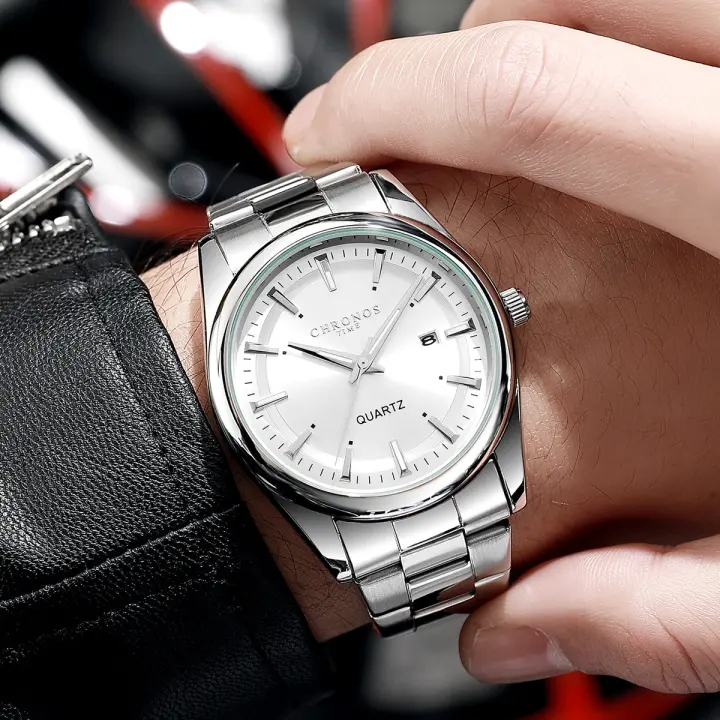 Reloj De Pulsera De Lujo CHRONOS Para Hombres Resistente Al Agua Con Fecha Y Manos Luminosas Acero Inoxidable Deportes Reloj Masculino - 1